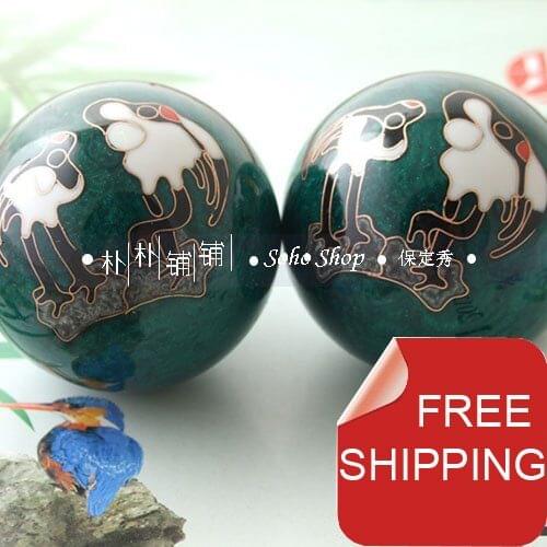 50mm chinese baoding balls w/crane design in multi colors.Chime health balls.Symbol of Longevity.Red paper box.Free shipping
