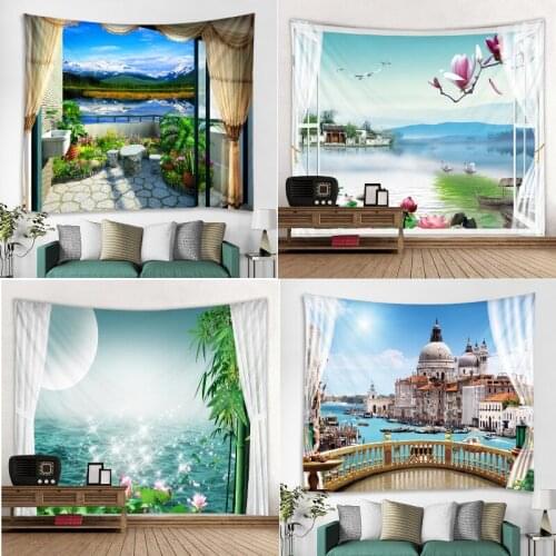 Architectural drawing sea landscape tapestry aesthetic home decor mandala tapestry bohemian curtains pastel goth decor mandalas