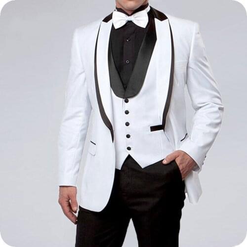 White Men Suits for Wedding Suits Groom Black Lapel Slim Fit Formal Prom Custom Blazer Tuxedo Best Man Terno Masculino 3Pieces