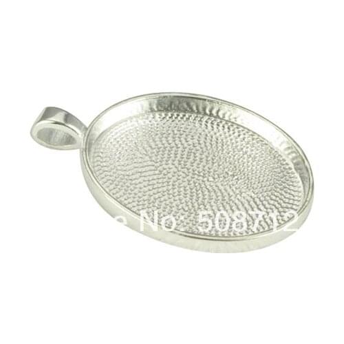 Free Ship!!! 50pcs 22x30mm Oval Pendant Tray Settings - Oval Glass Tile Blank Bezels - Silver Plated