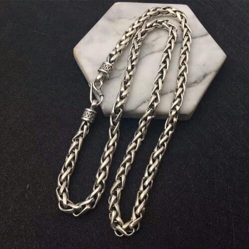 6mm Solid Pure Silver 925 Thick Chunky Chain Necklace For Men Bold Plain 925 Sterling Silver Woven Chain Mens Necklace Gifts