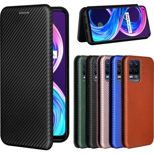 For Realme 8 Pro Case Carbon Fiber Flip Leather Case For OPPO Realme 8 Realme8 Pro Business Magnetic Wallet Card Slot Slim Cover