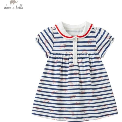 DB16902 dave bella summer baby girls cute cartoon striped print dress children fashion party dress kids infant lolita clothes