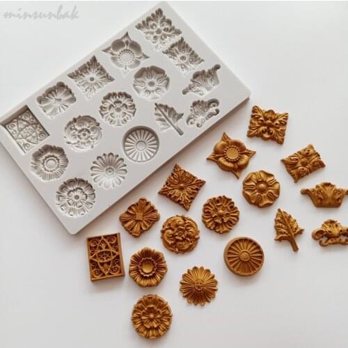 European Retro Embossed Silicone Fondant Chocolate Aroma Stone Ornaments Resin Sugarcraft Mold For Pastry Cup Cake Decorating