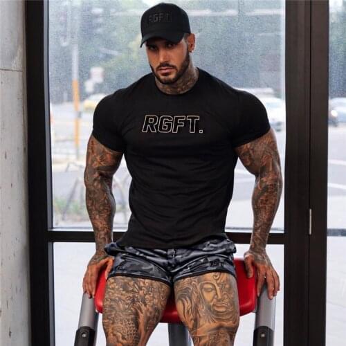 New Men Short sleeve Cotton T-shirt Casual Black Print t shirt Gyms Fitness Bodybuilding Workout Tees Tops Male Summer Clothing