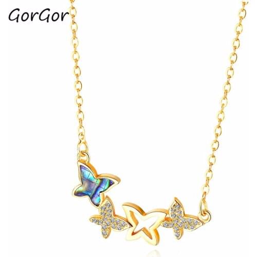 GorGor Korean Simple Personality Fashion Butterfly Student Mori Copper Gold-plated Micro-inlaid Zircon Choker Women Necklace 715