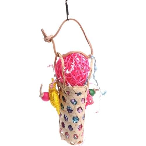 Birds Parrots Toys Wood Knitted Rattan Ball Swing Chewing Bite Hanging Rope Cage