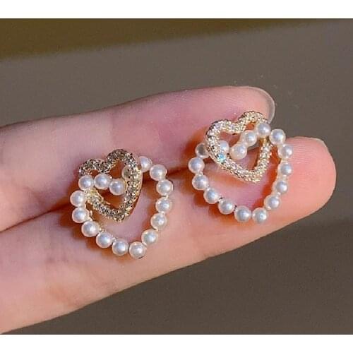 2021 new sweet fashion double love imitation pearl earrings fashion temperament earrings female jewelry wholesale