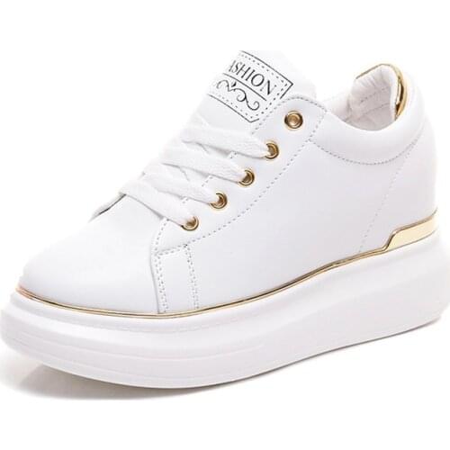 2021 Hidden Heels Women Platform Wedge Sneakers Ladies Leather Golden Silver White Shoes Female Krasovki Tenis Feminino Casual