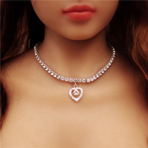 Love Pendant Bridal Fashion Crystal Rhinestone Peach Heart Choker Necklace Women Wedding Accessories Tennis Chain Choker Jewelry