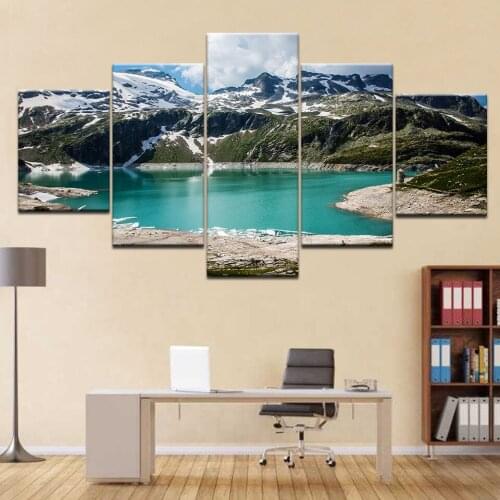 DIY 5 Pieces HD Modular Pictures for Living Room frame Austria Mountains Lake Alps Nature cloth canvas art wall poster and print