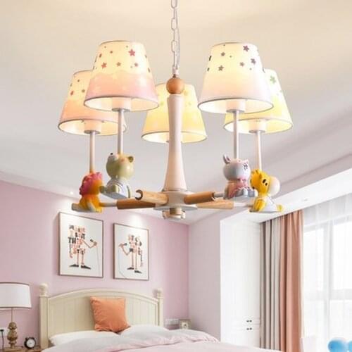 Cartoon Chandelier With Fabric Lampshade For Children Cute Hanging Lights Boys Room Lustre Girls Suspension Luminaire