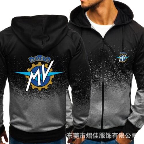 NEW2021 for AGUSTA Car Logo Print Casual HipHop Harajuku Gradient color Hooded Mens Fleece Sweatshirts zipper Jacket