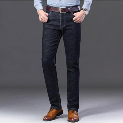 Mens Straight Stretch Business Jeans Popular Comfortable Soft Fit Denim Trousers Casual Long Pants Black Blue Plus Size 28-40