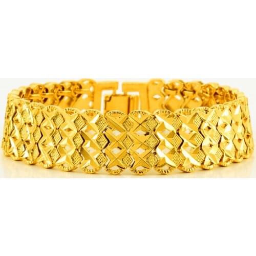 21CM,15MM Mens Bracelet Vacuum Gold Color & Copper,Wide Bangle for Women,GP Hand Chain Jewelry Ethiopian/Arab