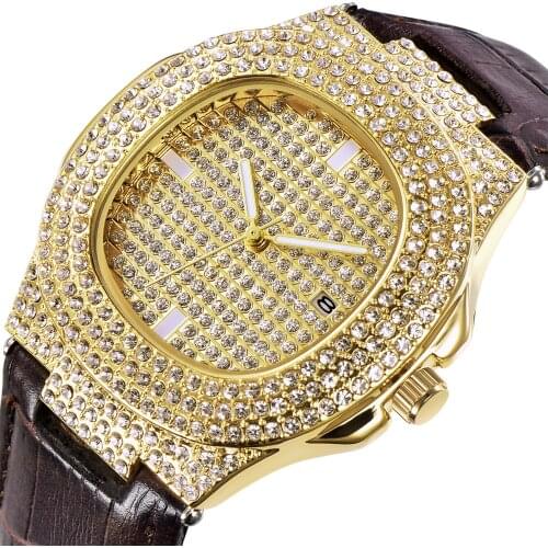 New Fashion Brand Iced Out Diamond Watch Quartz Gold HIP HOP Watches with Micropave CZ Stainless Steel Watch Clock Relogio