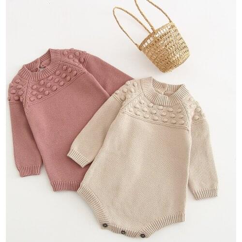 Autumn New Baby Girls Solid Color Long Sleeve Knit Romper