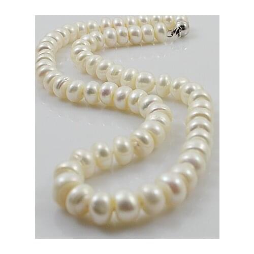 Unique Wedding Birthday Pearl Jewelry 9-10mm White Real Freshwater Pearl Round Ball Clasp Choker Necklace Perfect Women Gift