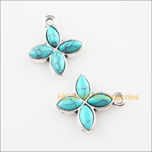 10 New Tiny Flower Charms Stone Tibetan Silver Pendants Retro 15x18mm