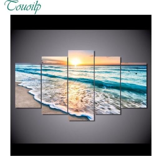 Full diamond painting 5pcs round&squareSeascape sunset Low tide Hanging on the wall embroidery wedding decoration gifts