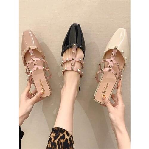 Baotou half slippers summer trend Rome casual and comfortable pointed rivets Baotou pure color ladies slippers exquisite