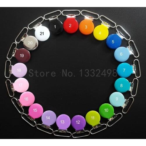 Mix Colors 80 pcs/lot Round Top Enamel Metal Suspender Clip / Pacifier Clips Dummy Soother Holder For 25mm Ribbon