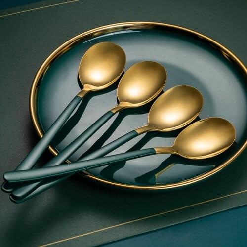 20cm Stainless Steel Tableware Coffee Soup Scoop Flatware Long Handle Cutlery Gold Spoon Fork Portable Kitchen Dinnerware