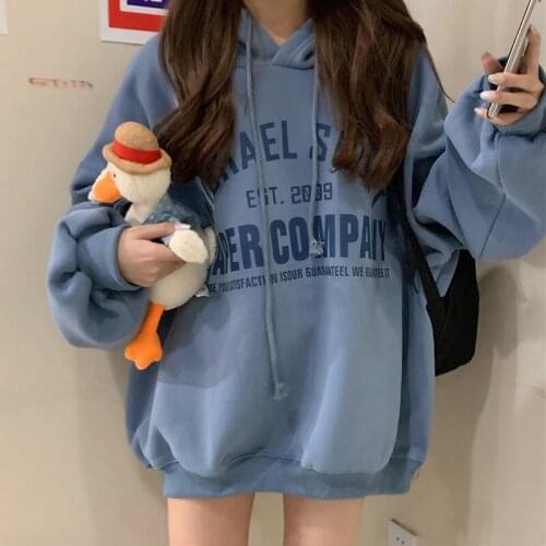 Women Sweatshirt Autumn Harajuku Letter Print Hoodies Korean Style Drawstring Warm Pullover Loose Tops Coat Womens NS4709