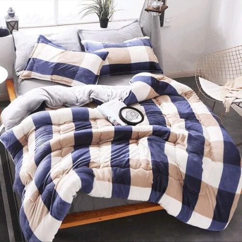 Twin/Queen/King size patchwork Thick warm Quilt Duvet home Luxury Printed Winter Lamb cashmere Blanket quilted Bedding Comforter