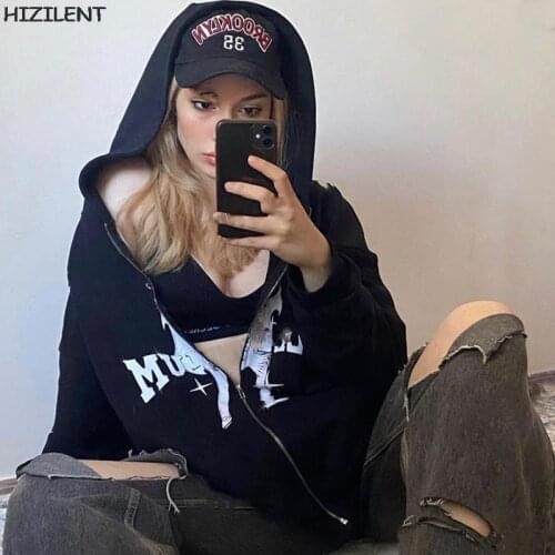 Vintage Y2K Rock Print Oversized Hoodies Female Zip Up Long Sleeve Womens Sweatshirt Y2K Aesthetic Autumn Winter Grunge jacket
