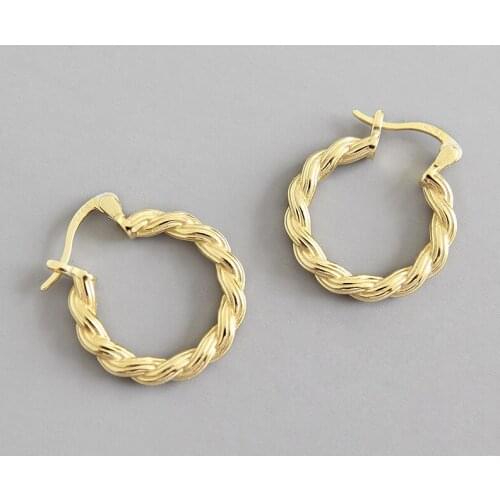 Vintage 925 Sterling Silver Small Hoop Earrings for Women Gold Color Twist Round Circle Hoop Earrings Plata De Ley 925 Jewelry