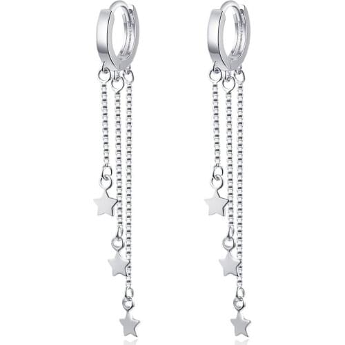 925 Sterling Silver Box Chain Star Charm Drop Earring For Women Wedding Statement Jewelry eh729