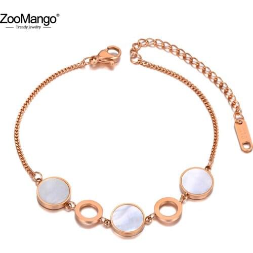 ZooMango Trendy Shell Round Circle Charm Party Bracelet Bangle Stainless Steel Bohemia Chain & Link Bracelets For Women ZB20175