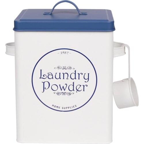 Metal Laundry Detergent Powder Storage Tin Canister Bucket W/Lid Scoop