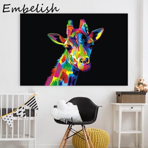 1 Pieces Modern Home Decor Wall Pictures Colorful Giraffe Animals HD Print On Canvas Oil P aintings For Living Room Posters