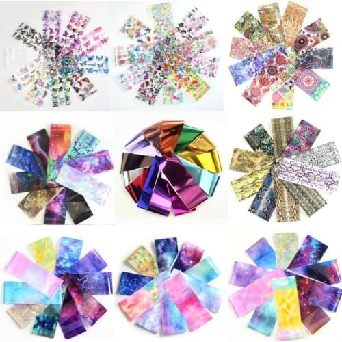 10pcs/bag 4*50CM Metal Letter Nail Art Stickers Holographic Starry Sky Nail Foil Roll Marble Pasiley Acrylic Decoration Foils