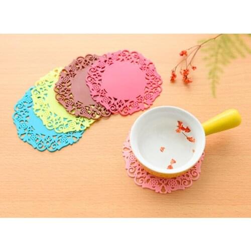 1000pcs hot Colorful Lace Flower Hollow Design Round Silicone Table Heat Resistant Mat Cup Coffee Coaster Cushion Placemat Pad