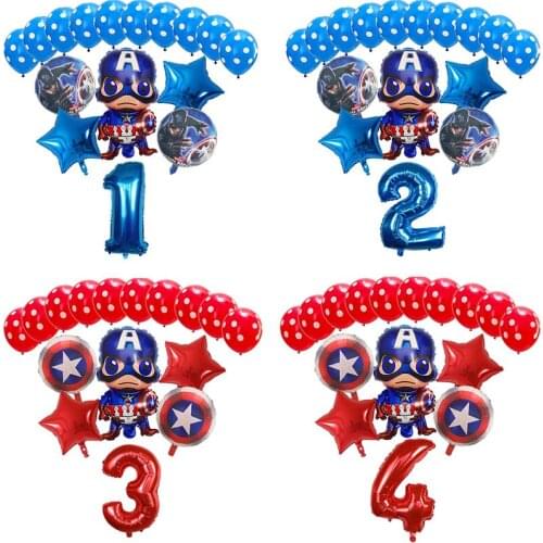 16pcs Cartoon Superhero Foil Balloons 30" Number Captain Mylar Foil Balloons Birthday Party Decoration Kids Toys Air Globos
