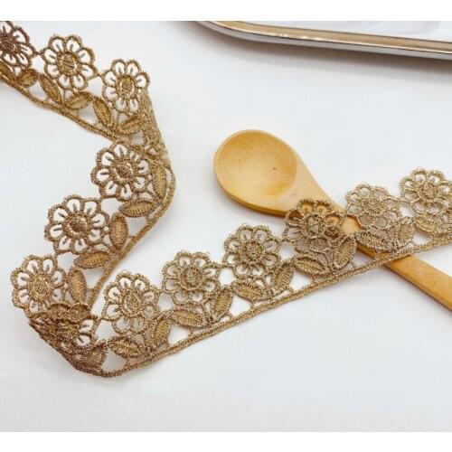 2 Meters 3cm Width Vintage Gold Lace DIY Trims Flower Design Lace Trims Wedding Bride Dress Sewing Craft