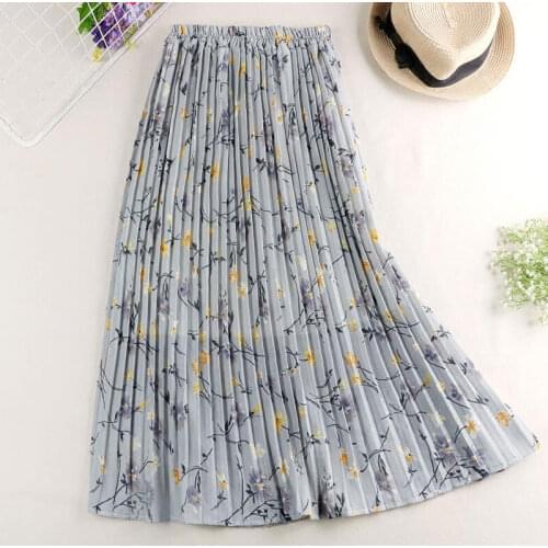 2020 Spring/Summer Women Skirt Floral Print Chiffon Skirts High Waist A-line Pleated Skirts Women Jupe Femme Faldas Saia Outwear
