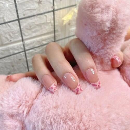 24pcs False Pink Leopard Wear Long Paragraph Fashion Manicure Patch False Nails Save Time Wearable Jelly Nail Patch NE