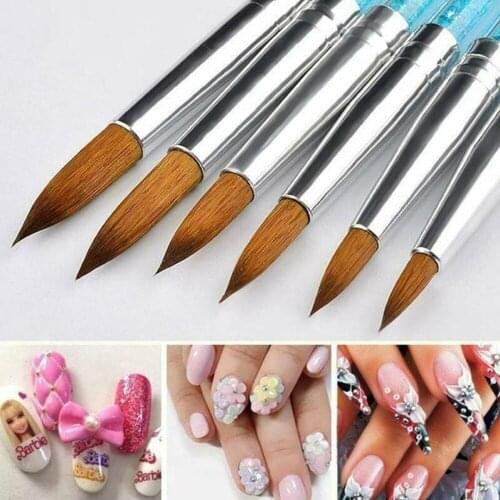 6pcs/set Acrylic Nail Brush Polish Brush Wood Handle Professional Manicure Powder Brush Metal Round Nail Painting Pen