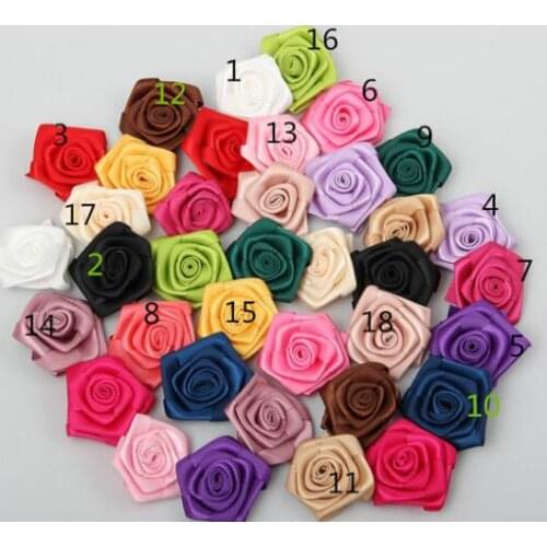 80pcs big 40mm-45mm Handmade satin flowers ribbon Rose flower, Headband flower,For DIY decoration mix color