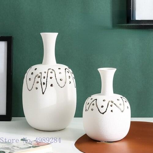 White Art Vase Ceramic Flower Vase Flower Arrangement Hydroponics Abstract Graffiti Spots Handicraft Ornaments Wedding