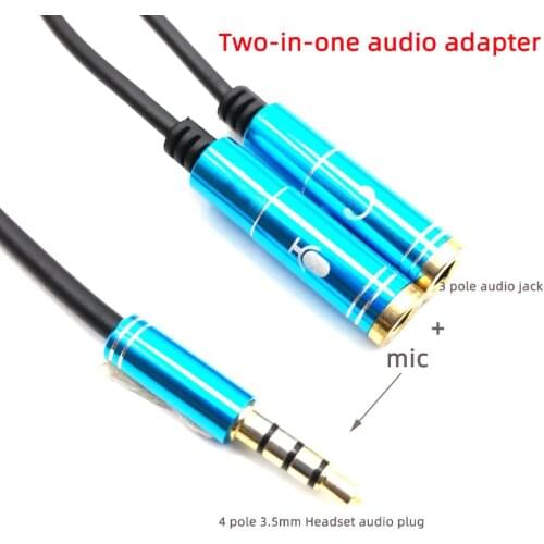 Two-in-one audio Adapter Dual 3.5 MM Headphone Plug Audio Cables Splitter Microphone+Stereo plug 2 in 1 4 pole Headset Connector
