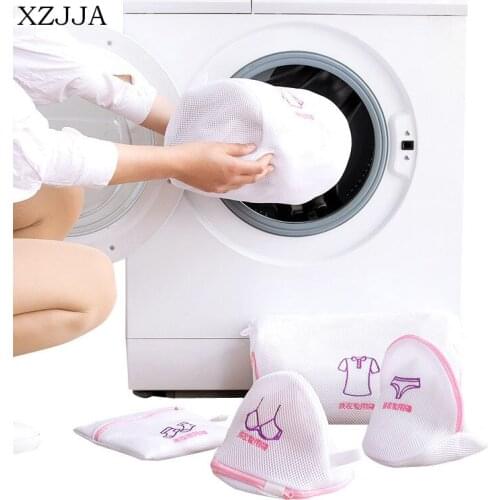 XZJJA Printing Double Layer Mesh Laundry Bag Thickened Dirty Clothe Bra Socks Underwear Organizer Washing Machines Protector Bag