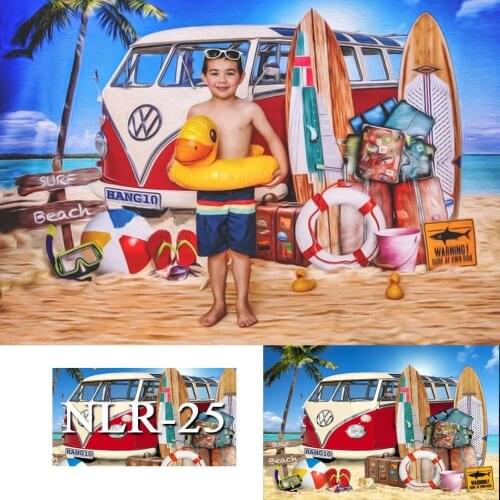 Sea Beach Sunshine Bus Summer Holiday Photoshoot Backdrop For Children Photocall Background For Photographers Photo Studio