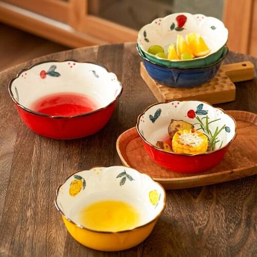 Fruit Salad Bowl Ceramic Lace Household Tableware Cute Girl Heart