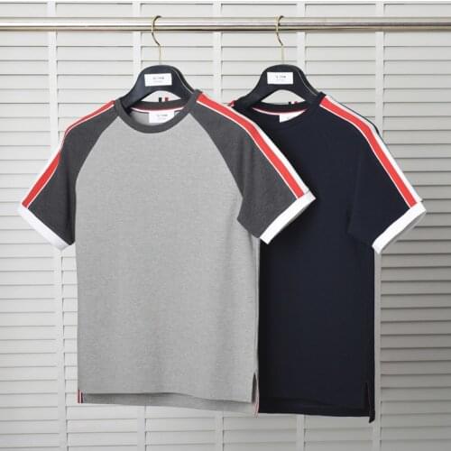 2021 Fashion TB THOM Brand T Shirts Men Women Casual Slim Fit Cotton T-shirt Summer Short Sleeve Contrast Color Clothing