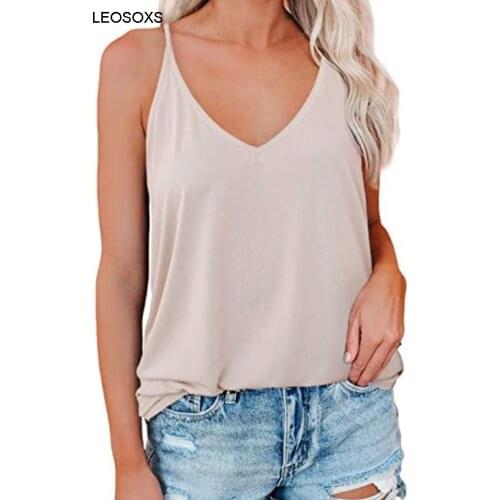 T-shirts With Short Sleeve 2021 Womens Summer V-neck Thin Shoulder Belt Vest Loose Casual Sexy Sleeveless T Shirt